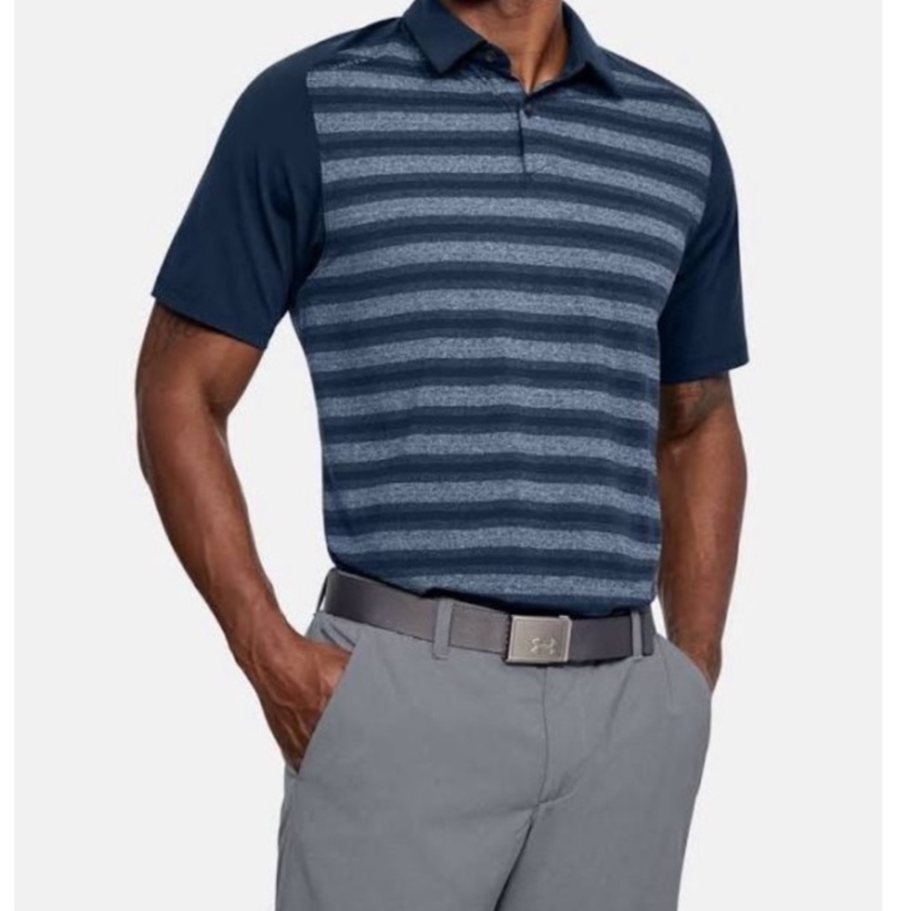 Navy Blue Under Armour Threadborne Mens Polo Shirt